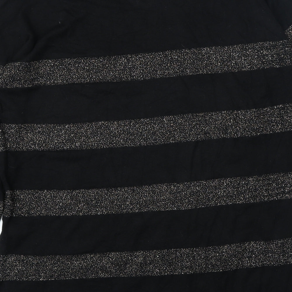 F&F Womens Black Round Neck Striped Viscose Pullover Jumper Size 16