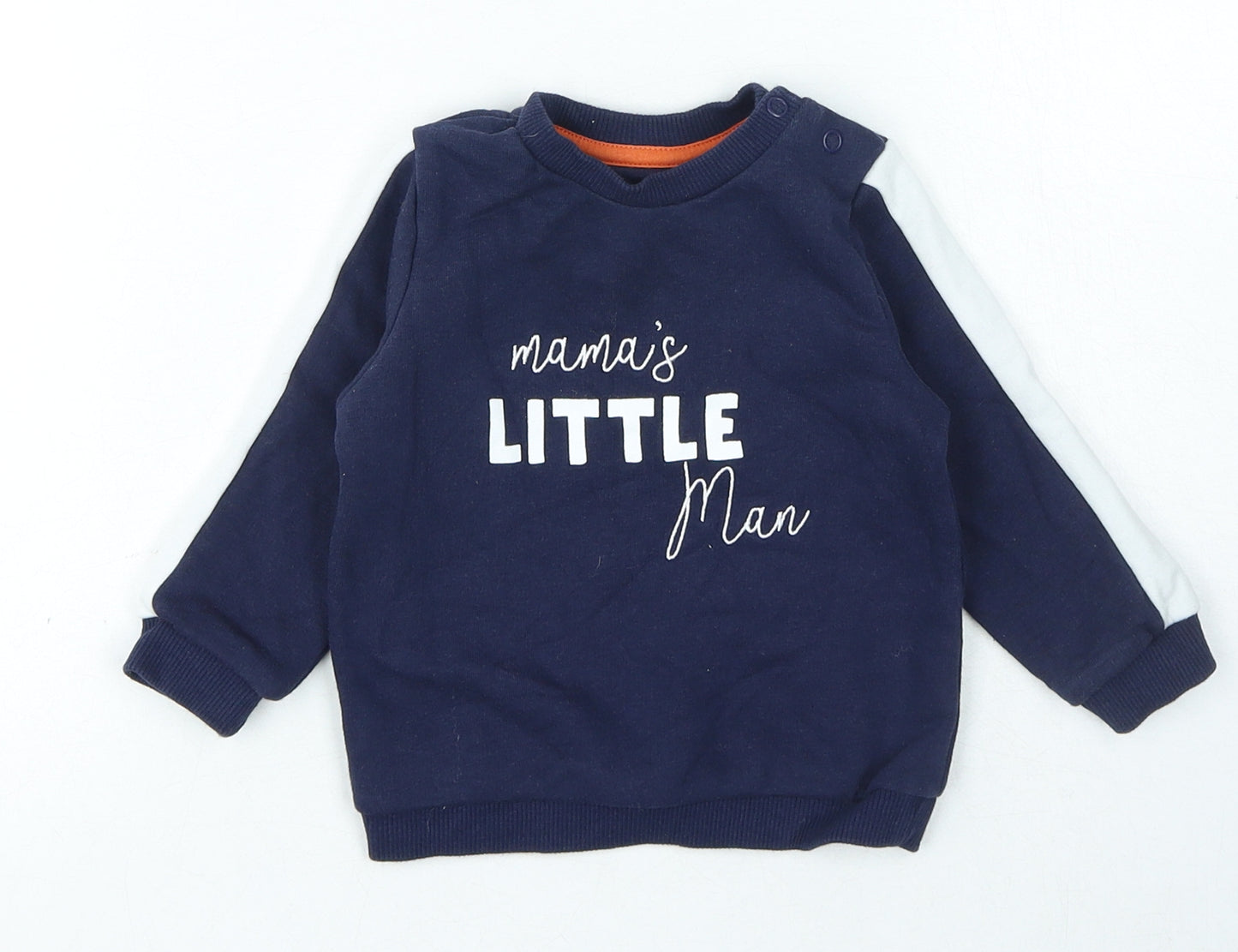 Fred & Flo Boys Blue Cotton Pullover Jumper Size 6-9 Months Snap