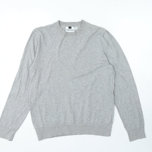 Topman Mens Grey Crew Neck Cotton Pullover Jumper Size M