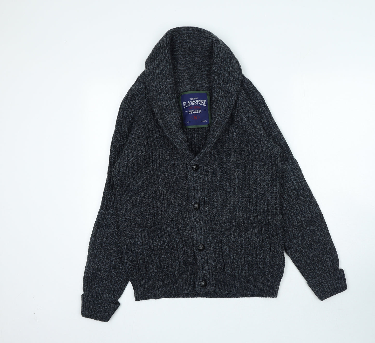 New Look Mens Blue Collared Acrylic Cardigan Jumper Size M