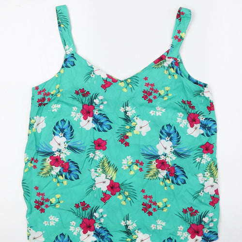 M&Co Womens Green Floral Viscose Basic Tank Size 10 V-Neck