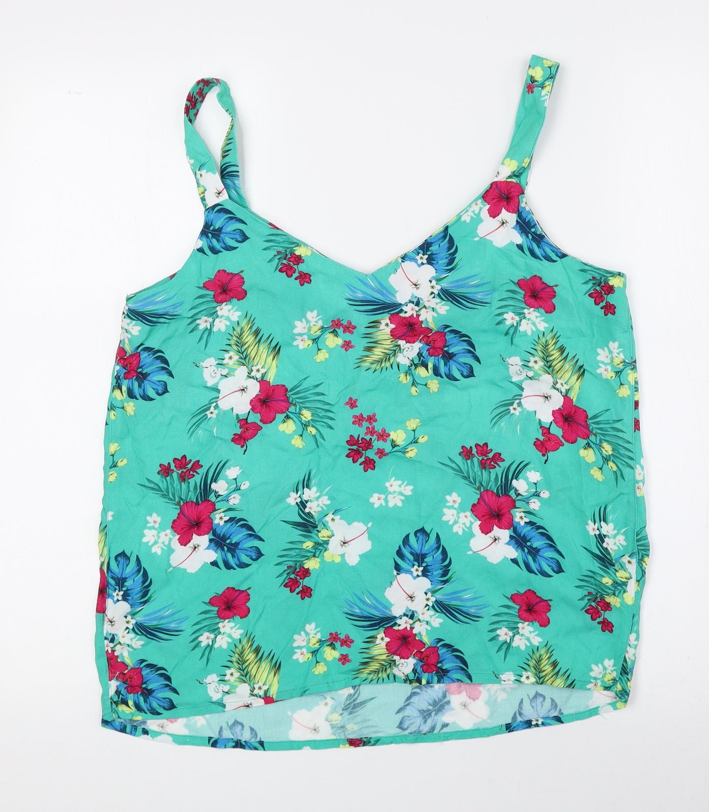 M&Co Womens Green Floral Viscose Basic Tank Size 10 V-Neck