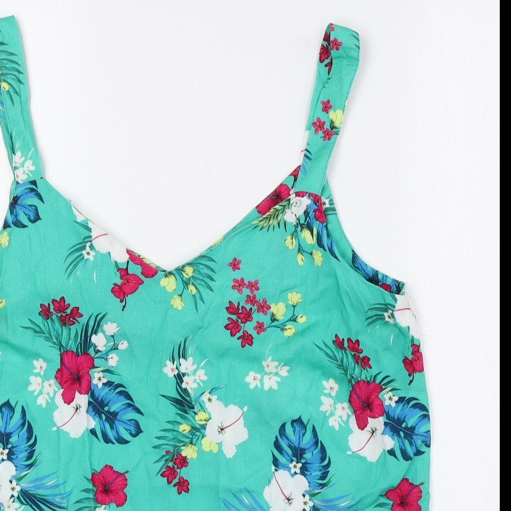 M&Co Womens Green Floral Viscose Basic Tank Size 10 V-Neck
