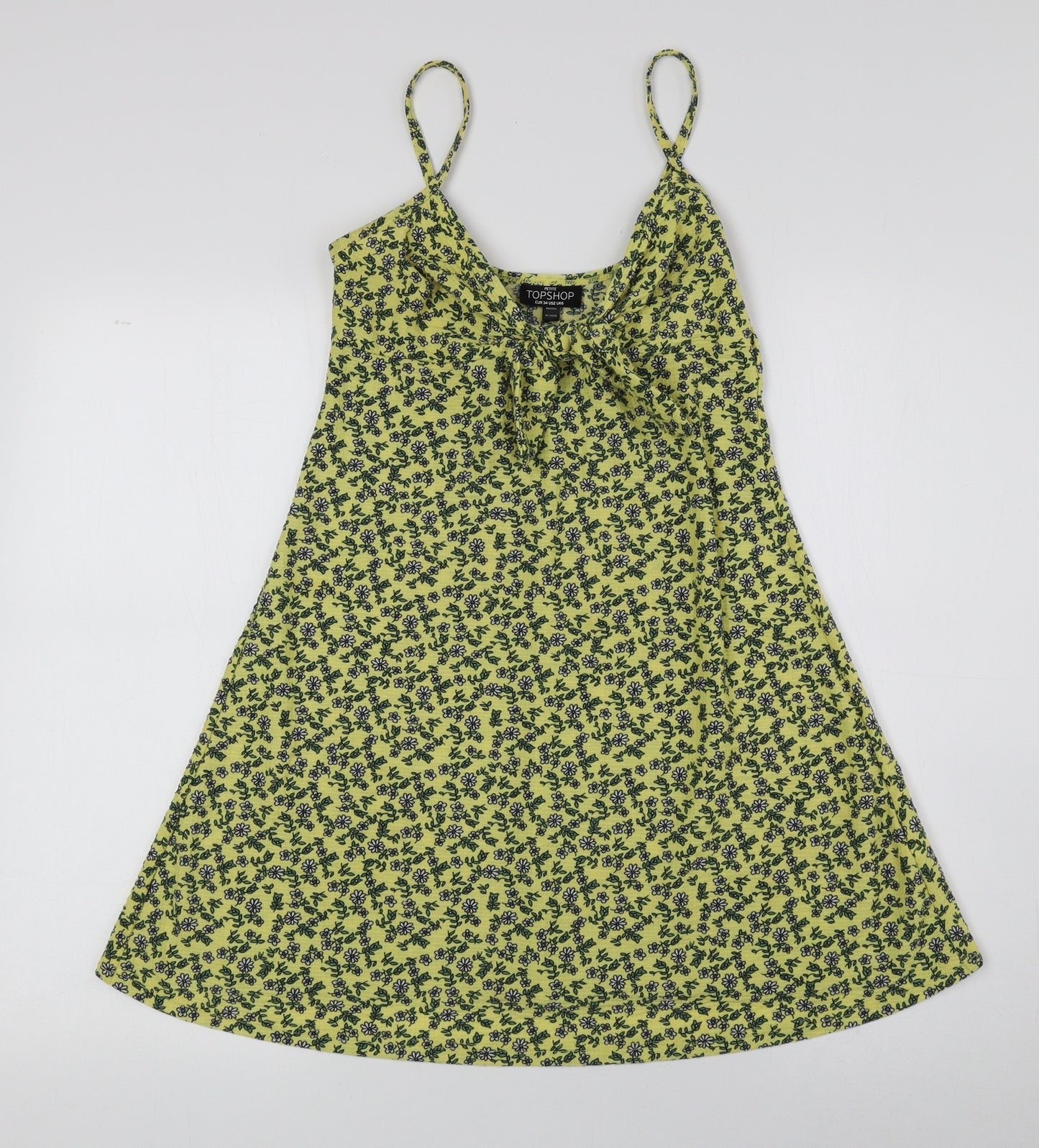 Topshop Womens Yellow Floral Polyester Tank Dress Size 6 Sweetheart Pullover