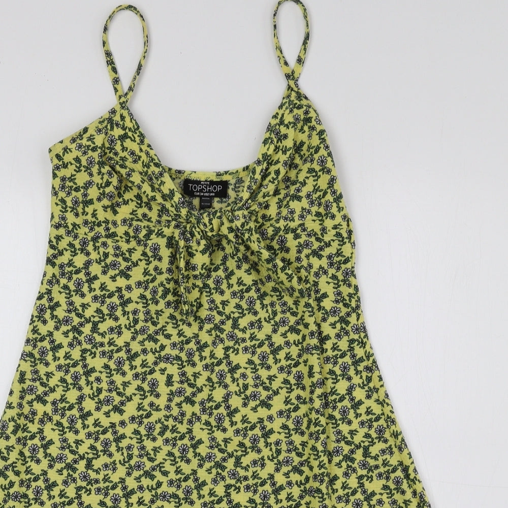 Topshop Womens Yellow Floral Polyester Tank Dress Size 6 Sweetheart Pullover