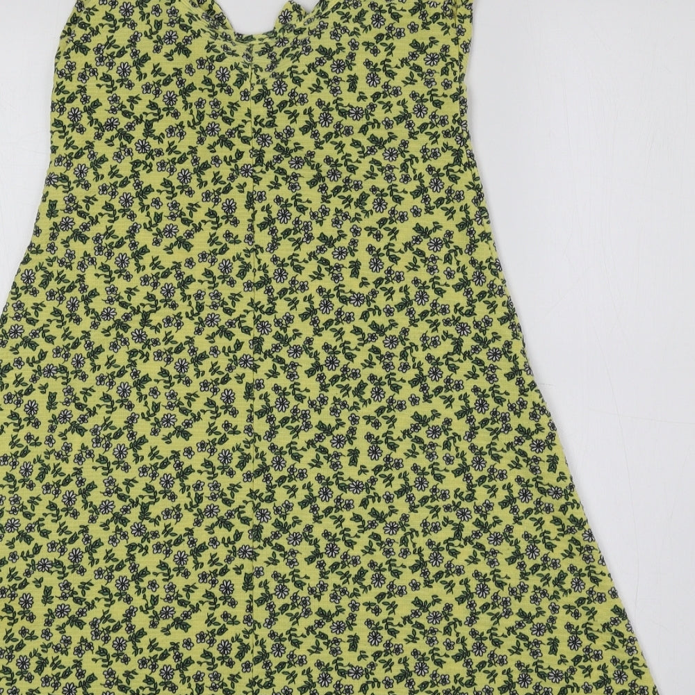 Topshop Womens Yellow Floral Polyester Tank Dress Size 6 Sweetheart Pullover