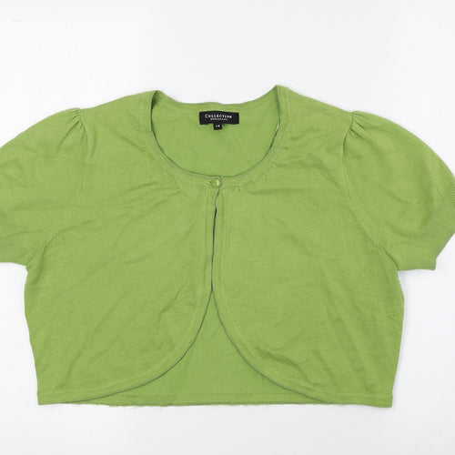 Debenhams Womens Green Round Neck Cotton Cardigan Jumper Size 14 - Cropped