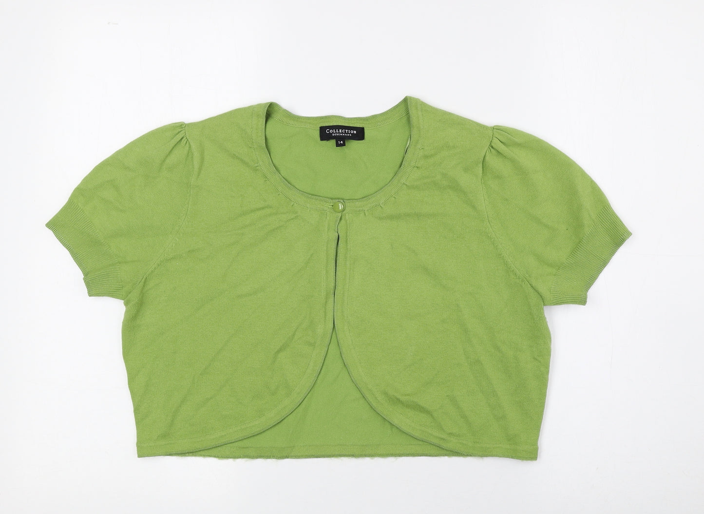 Debenhams Womens Green Round Neck Cotton Cardigan Jumper Size 14 - Cropped