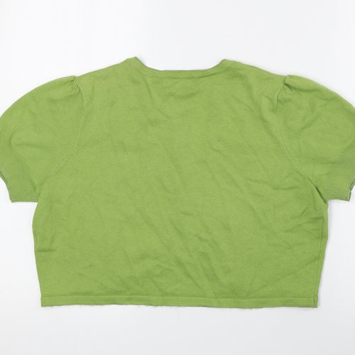 Debenhams Womens Green Round Neck Cotton Cardigan Jumper Size 14 - Cropped