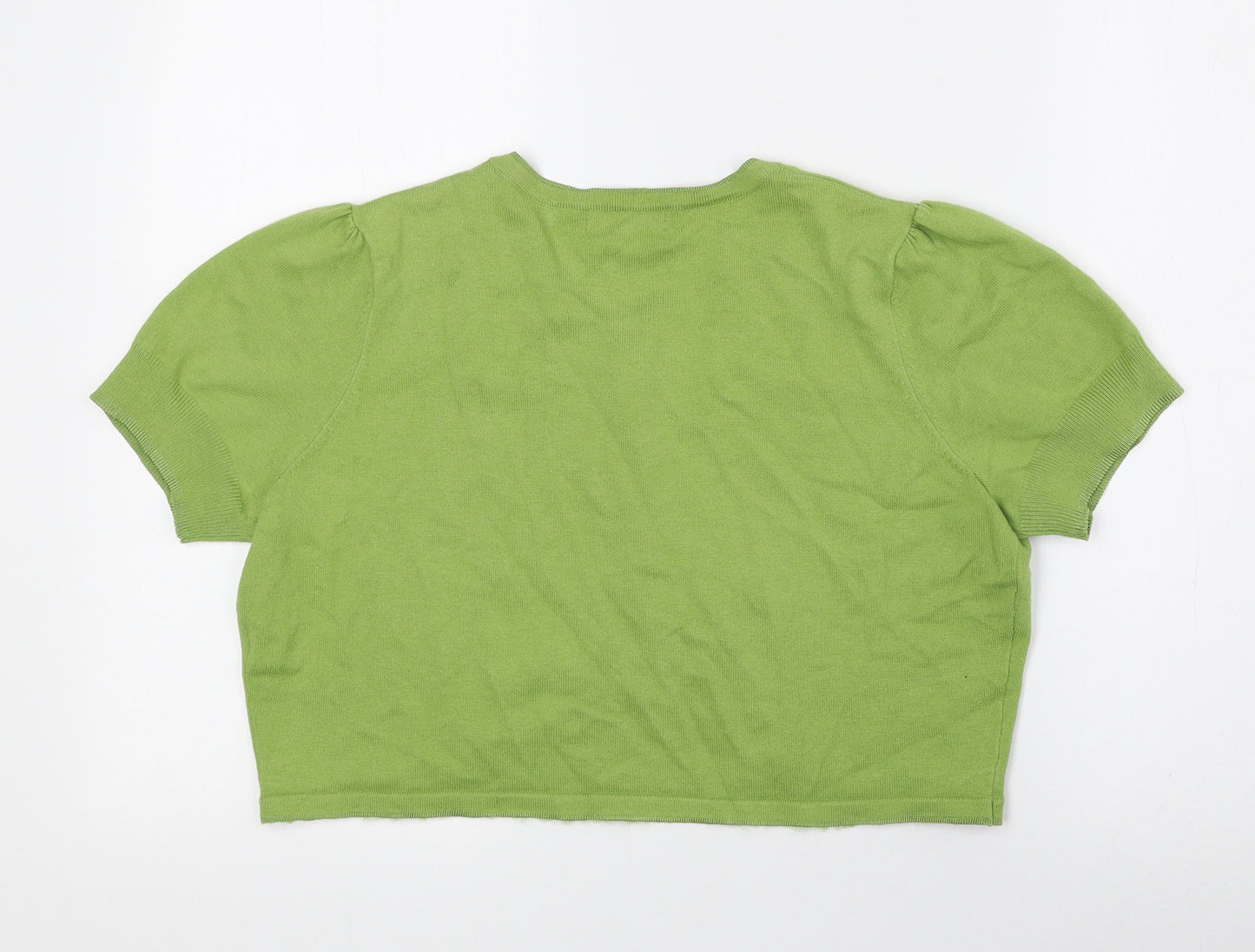 Debenhams Womens Green Round Neck Cotton Cardigan Jumper Size 14 - Cropped