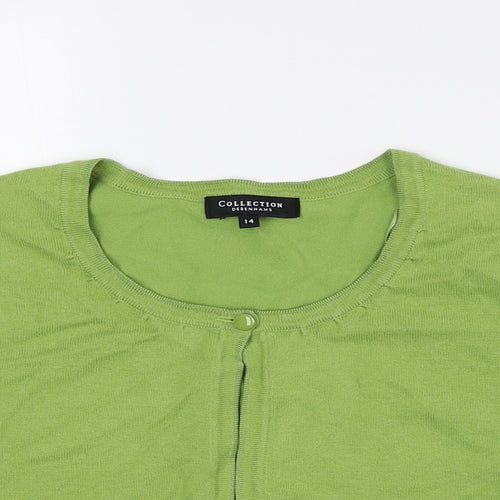 Debenhams Womens Green Round Neck Cotton Cardigan Jumper Size 14 - Cropped