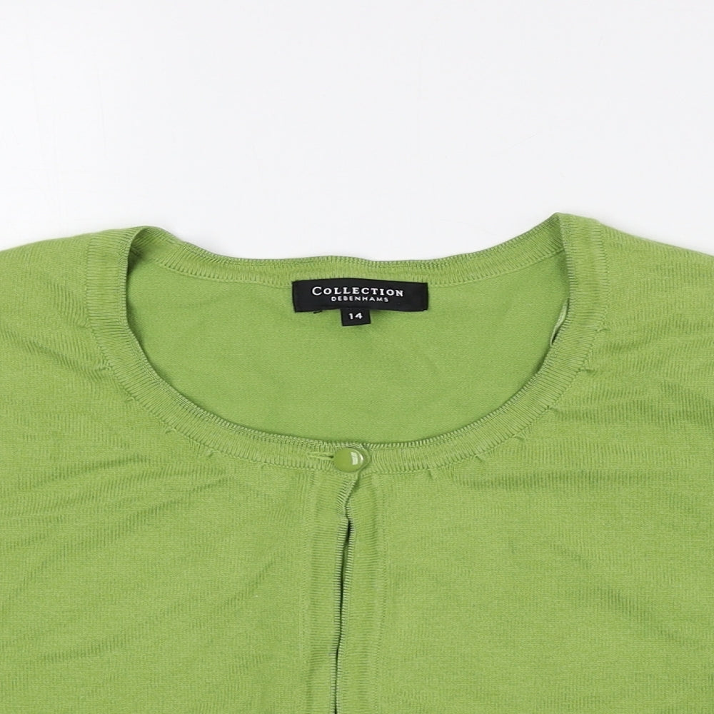 Debenhams Womens Green Round Neck Cotton Cardigan Jumper Size 14 - Cropped
