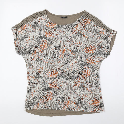 M&Co Womens Brown Floral Modal Basic Blouse Size 8 Round Neck