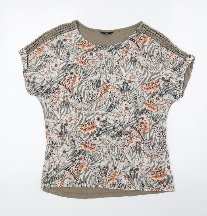 M&Co Womens Brown Floral Modal Basic Blouse Size 8 Round Neck