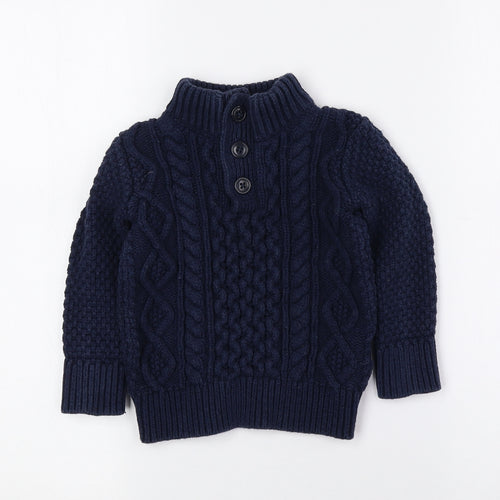 Gap Girls Blue High Neck Cotton Pullover Jumper Size 2 Years Button