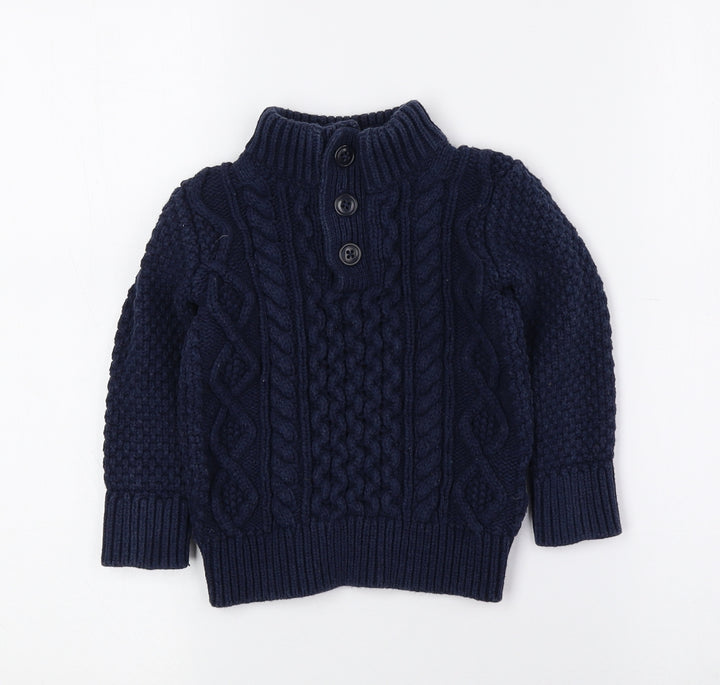 Gap Girls Blue High Neck Cotton Pullover Jumper Size 2 Years Button