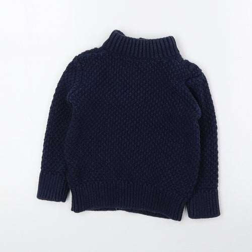 Gap Girls Blue High Neck Cotton Pullover Jumper Size 2 Years Button