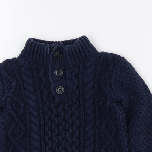 Gap Girls Blue High Neck Cotton Pullover Jumper Size 2 Years Button