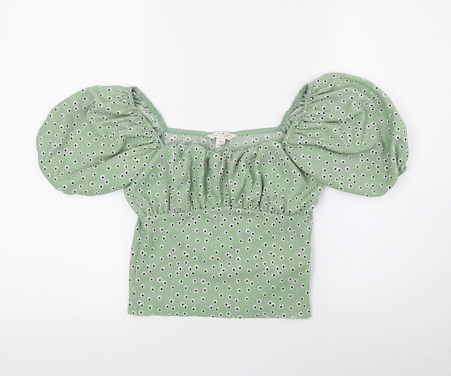 Miss Selfridge Womens Green Floral Polyester Cropped Blouse Size 6 Off the Shoulder