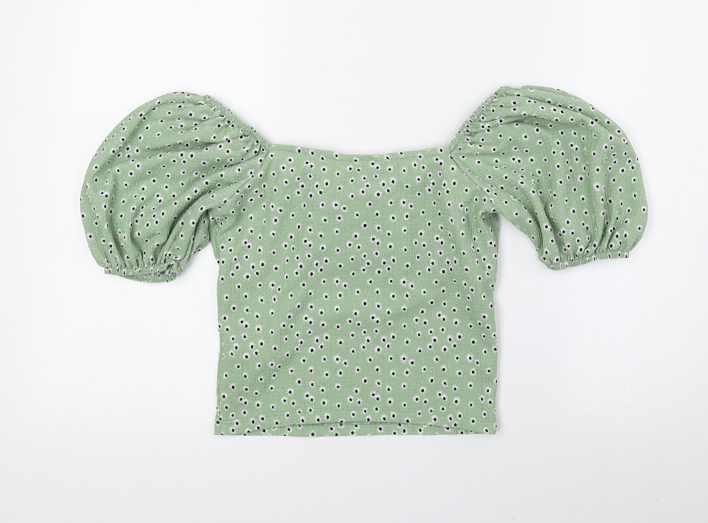 Miss Selfridge Womens Green Floral Polyester Cropped Blouse Size 6 Off the Shoulder