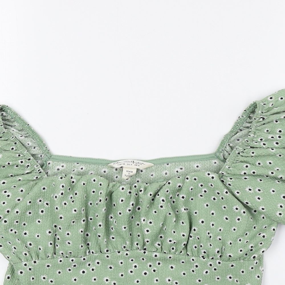 Miss Selfridge Womens Green Floral Polyester Cropped Blouse Size 6 Off the Shoulder