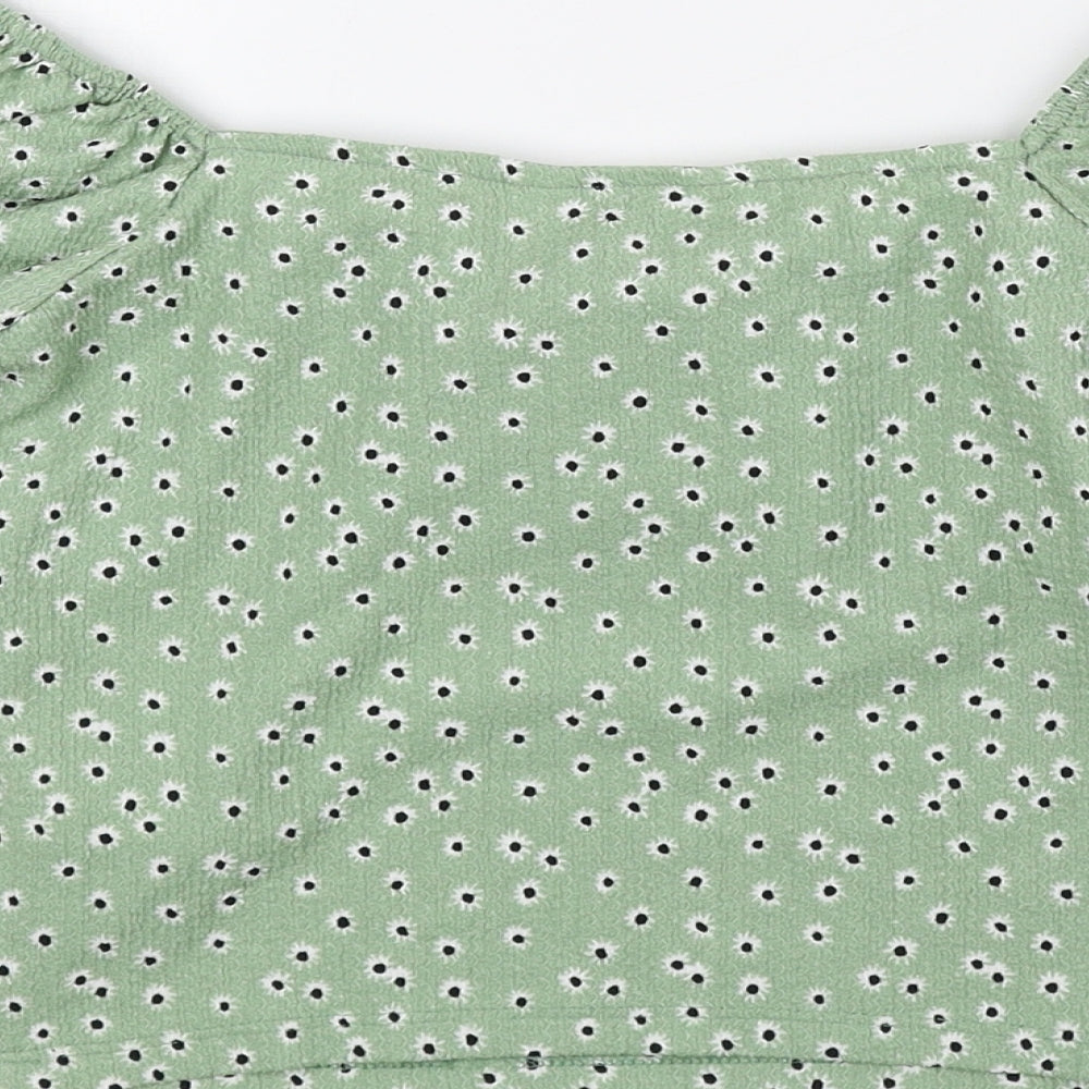 Miss Selfridge Womens Green Floral Polyester Cropped Blouse Size 6 Off the Shoulder