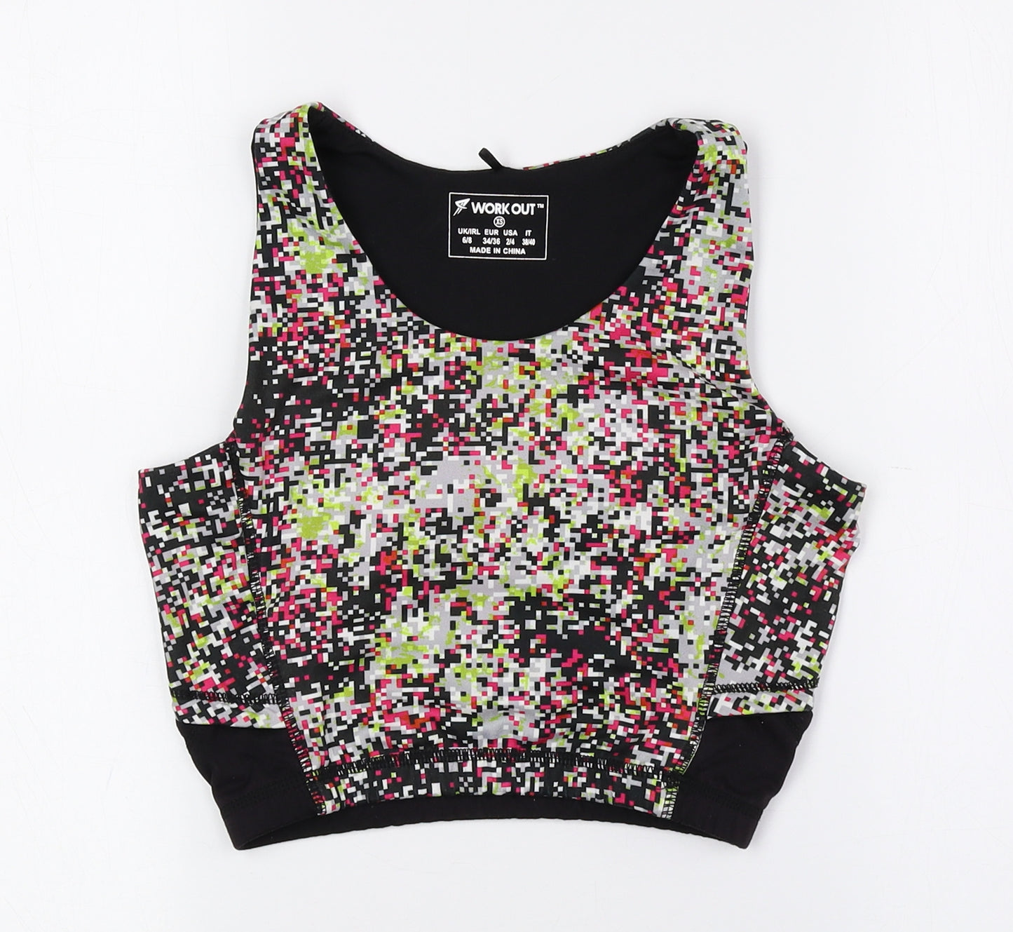 WORK OUT Womens Multicoloured Geometric Polyester Cropped Tank Size 6 Scoop Neck Pullover