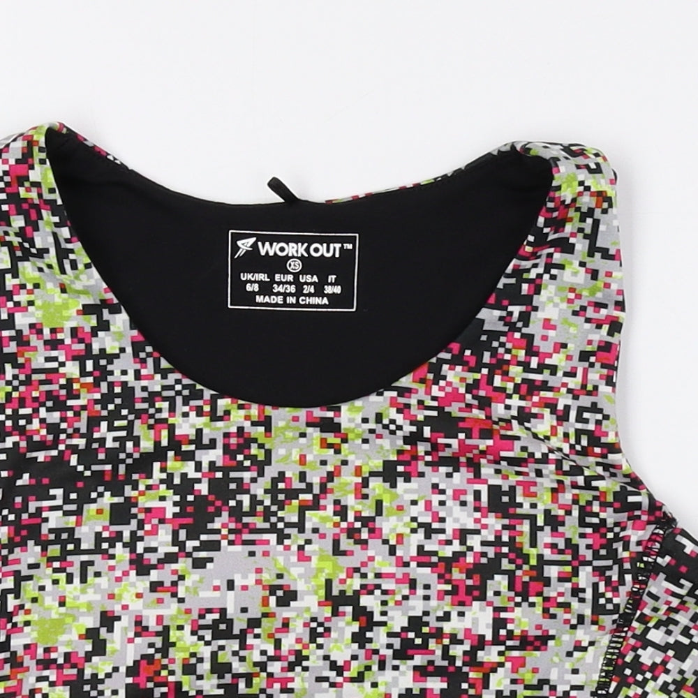 WORK OUT Womens Multicoloured Geometric Polyester Cropped Tank Size 6 Scoop Neck Pullover