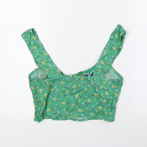 Motel Womens Green Floral Viscose Cropped Tank Size 2XS Scoop Neck