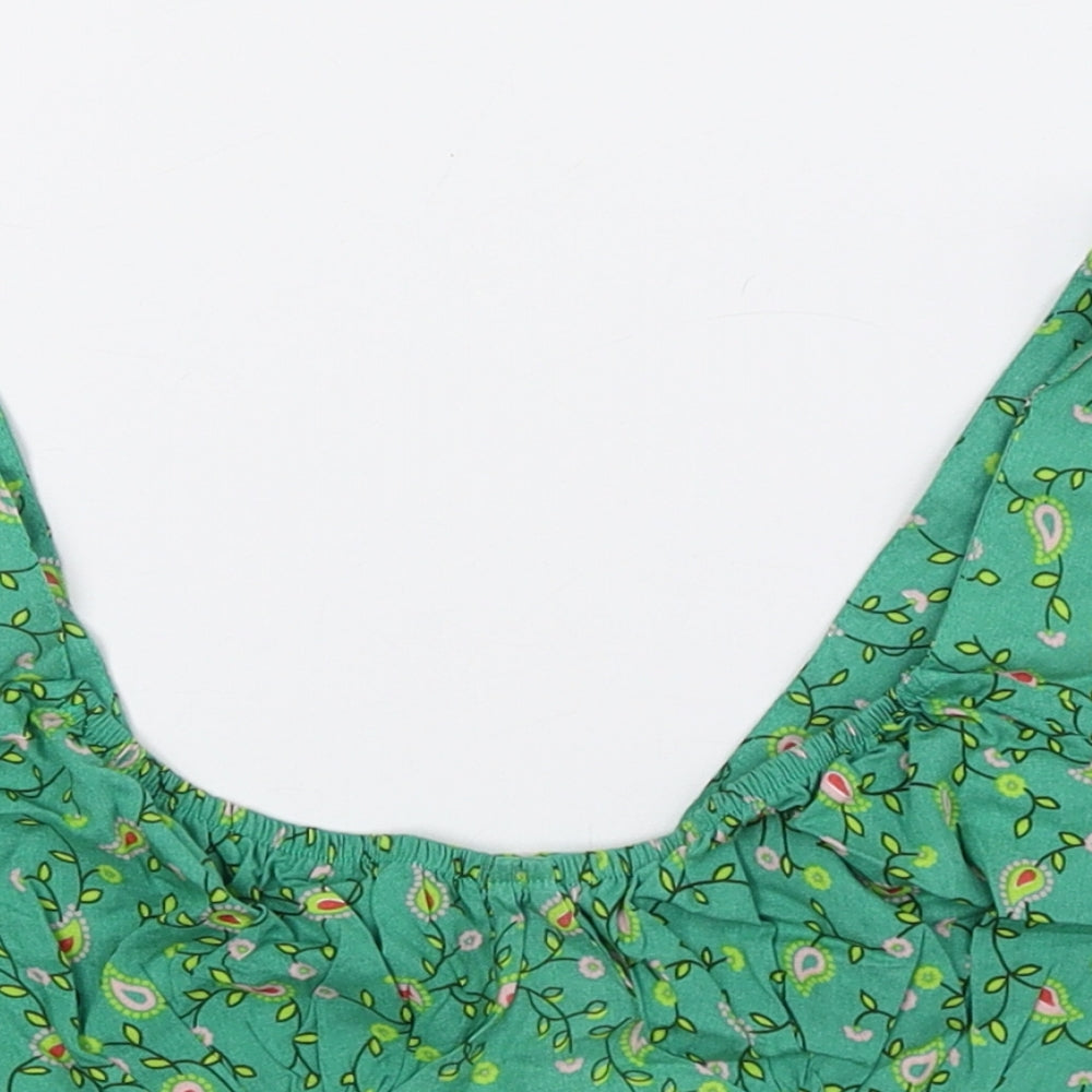Motel Womens Green Floral Viscose Cropped Tank Size 2XS Scoop Neck