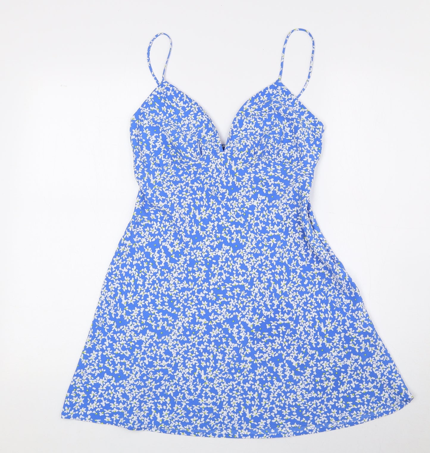 Zara Womens Blue Floral Polyester Mini Size XS Sweetheart Zip