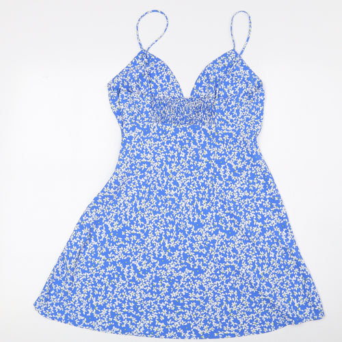 Zara Womens Blue Floral Polyester Mini Size XS Sweetheart Zip