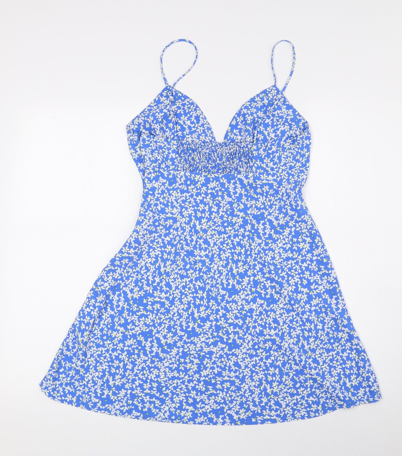 Zara Womens Blue Floral Polyester Mini Size XS Sweetheart Zip