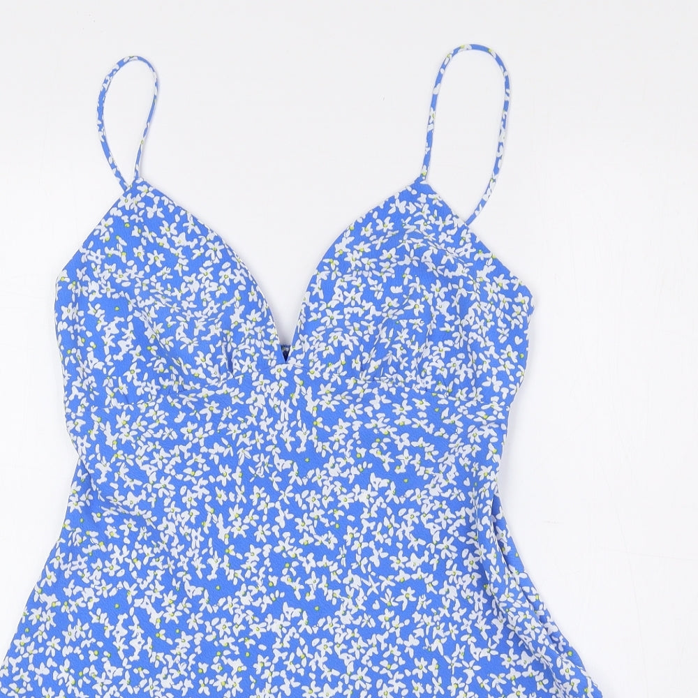 Zara Womens Blue Floral Polyester Mini Size XS Sweetheart Zip