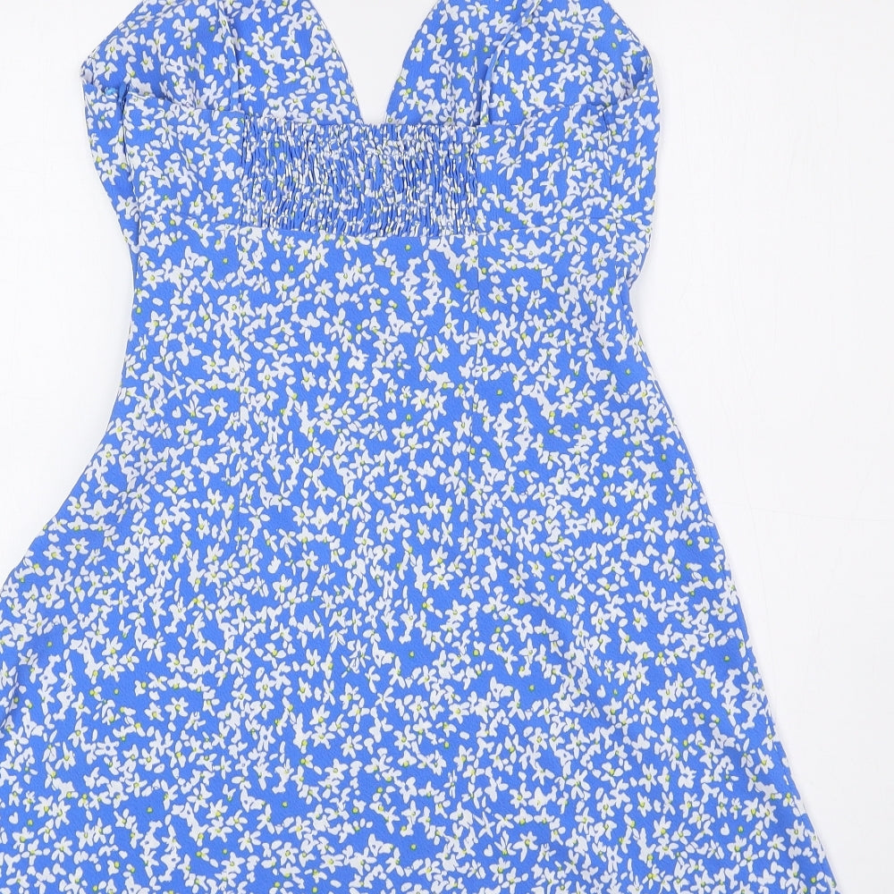 Zara Womens Blue Floral Polyester Mini Size XS Sweetheart Zip