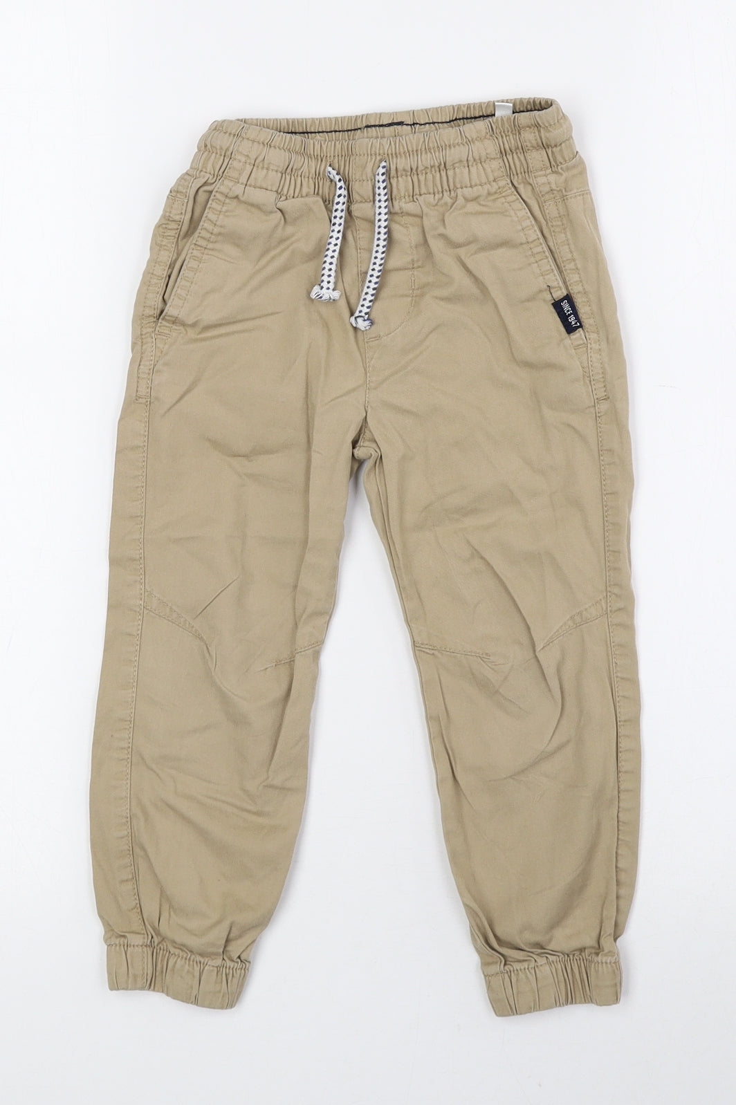 H&M Boys Beige 100% Cotton Cargo Trousers Size 2-3 Years Regular Drawstring