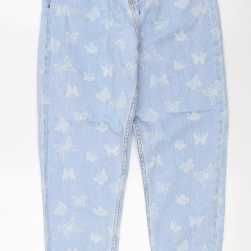 F&F Girls Blue Geometric 100% Cotton Tapered Jeans Size 13-14 Years Regular Zip - Butterfly