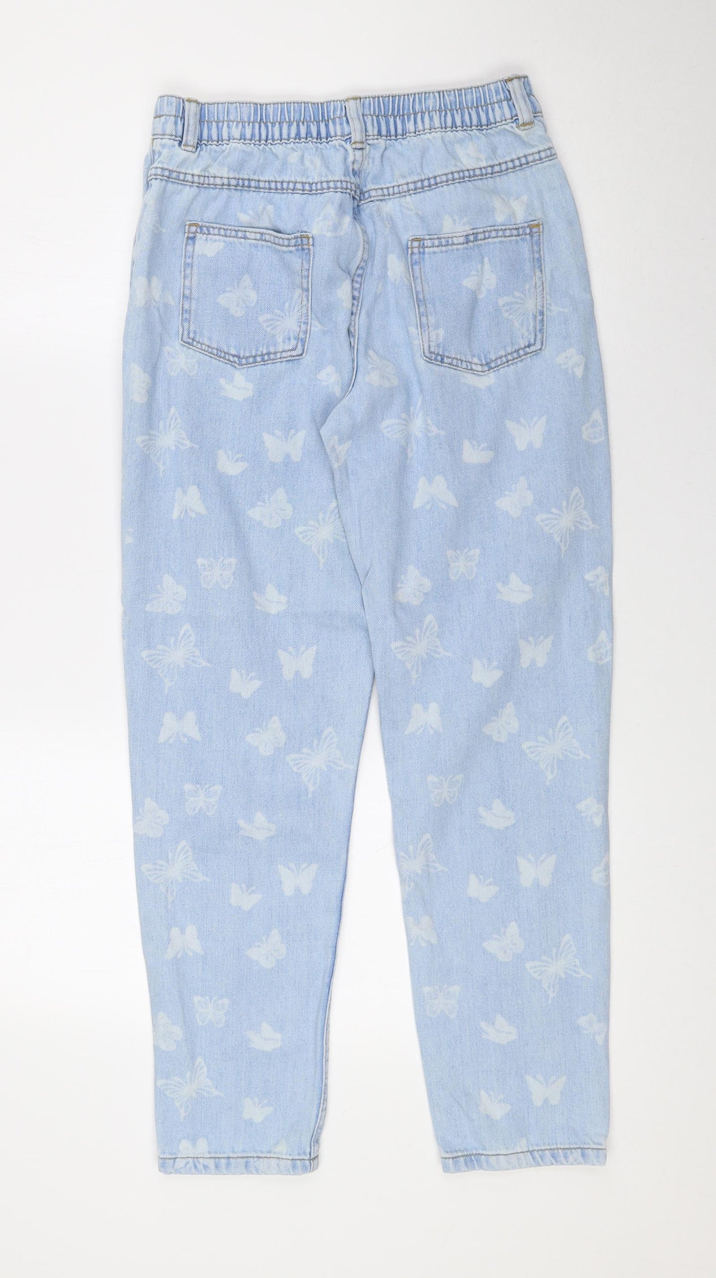 F&F Girls Blue Geometric 100% Cotton Tapered Jeans Size 13-14 Years Regular Zip - Butterfly
