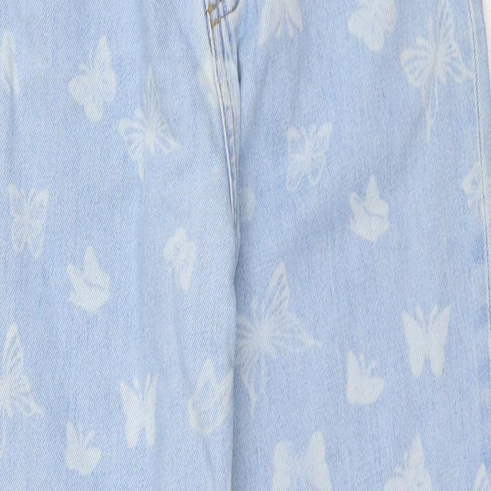 F&F Girls Blue Geometric 100% Cotton Tapered Jeans Size 13-14 Years Regular Zip - Butterfly