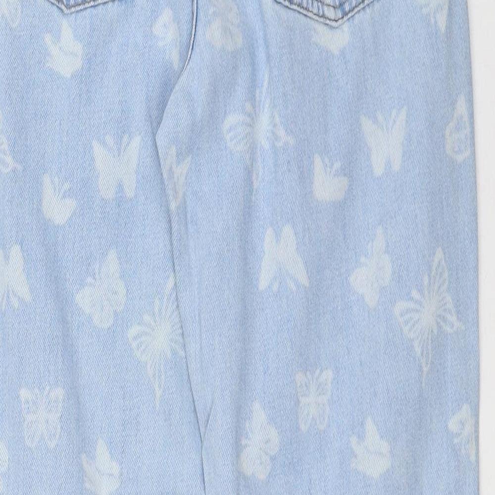 F&F Girls Blue Geometric 100% Cotton Tapered Jeans Size 13-14 Years Regular Zip - Butterfly