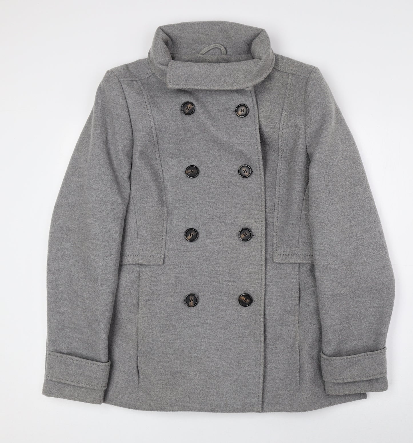 H&M Womens Grey Military Jacket Coat Size 16 Snap