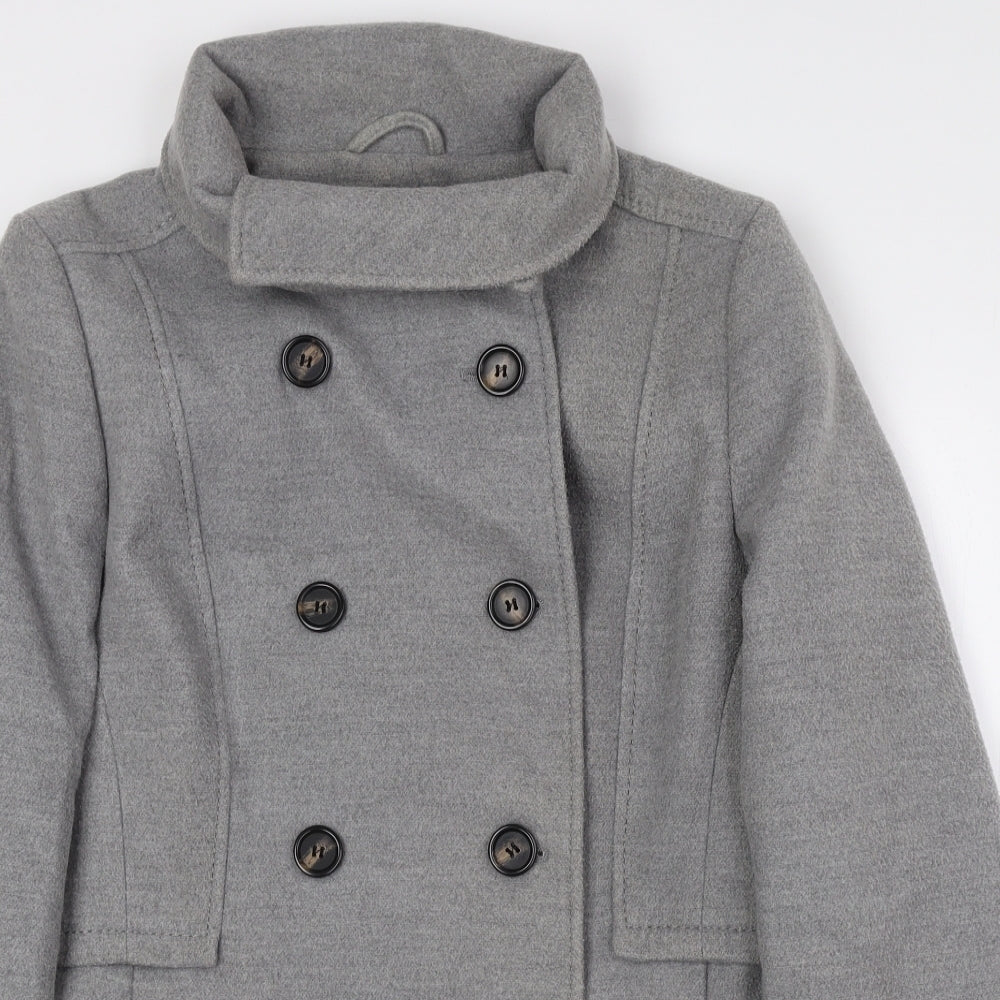 H&M Womens Grey Military Jacket Coat Size 16 Snap