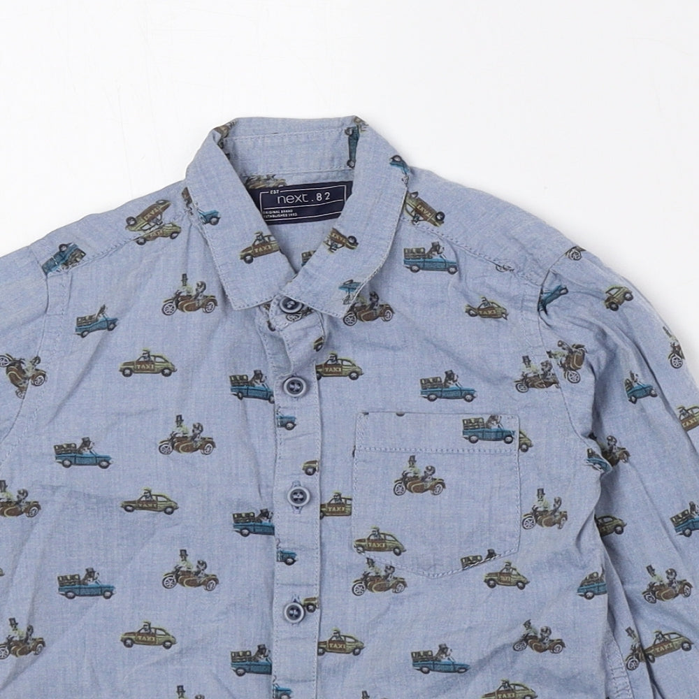 NEXT Boys Blue Geometric 100% Cotton Basic Size 2-3 Years Collared Button