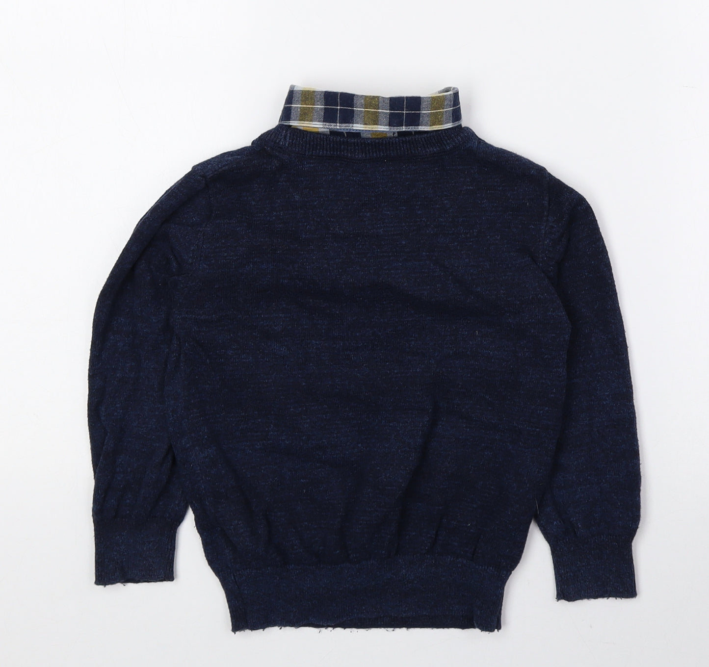 NEXT Boys Blue Collared Check 100% Cotton Pullover Jumper Size 2-3 Years Button