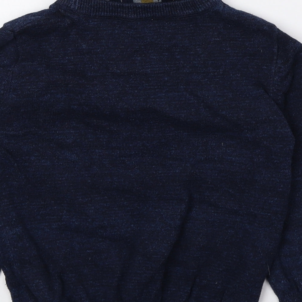 NEXT Boys Blue Collared Check 100% Cotton Pullover Jumper Size 2-3 Years Button