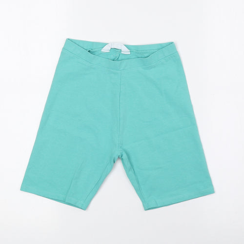 Primark Womens Green Cotton Biker Shorts Size 6 L5 in Regular Pull On