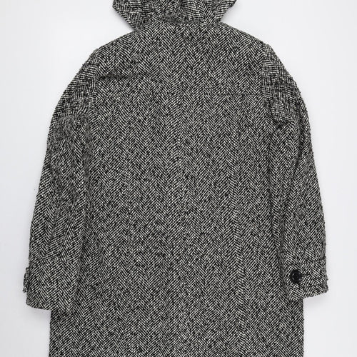 Anthology Womens Black Herringbone Overcoat Coat Size 14 Toggle