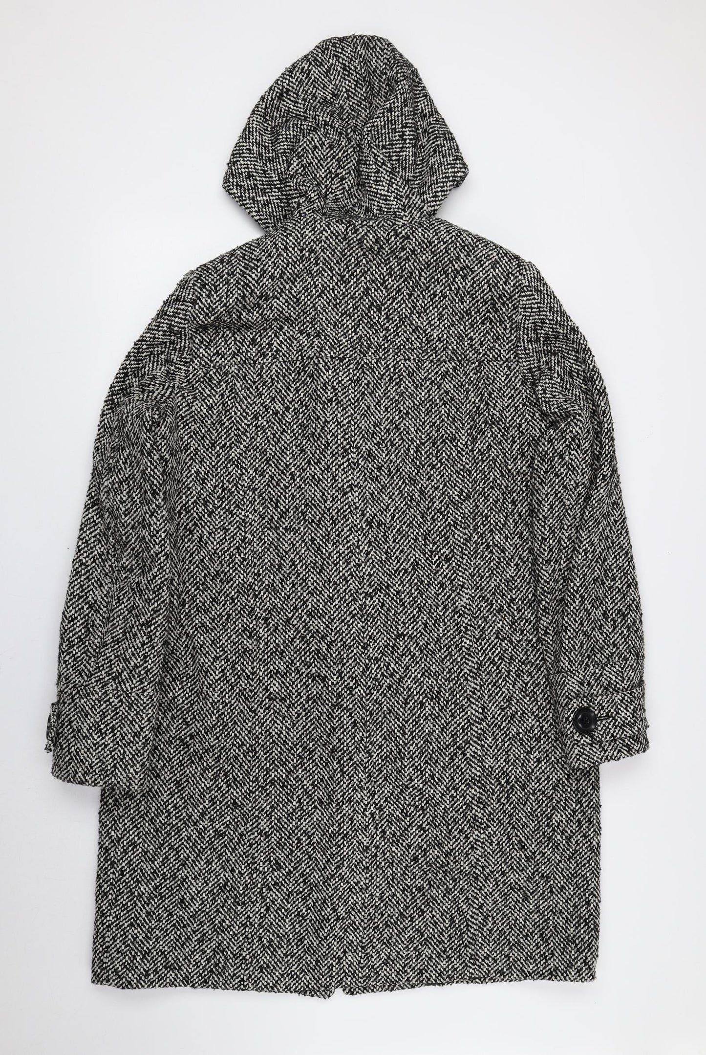 Anthology Womens Black Herringbone Overcoat Coat Size 14 Toggle