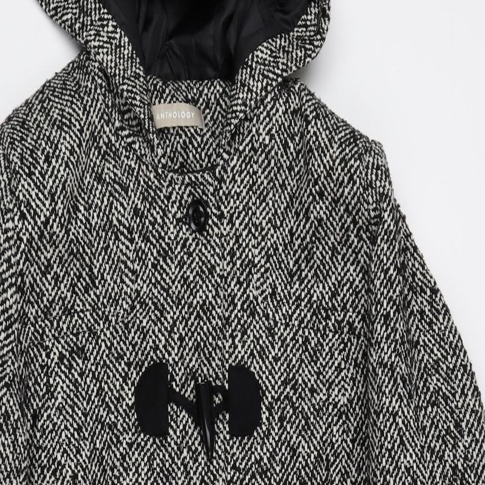 Anthology Womens Black Herringbone Overcoat Coat Size 14 Toggle