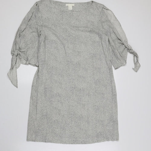 H&M Womens White Polka Dot Viscose Shift Size 10 Round Neck Pullover